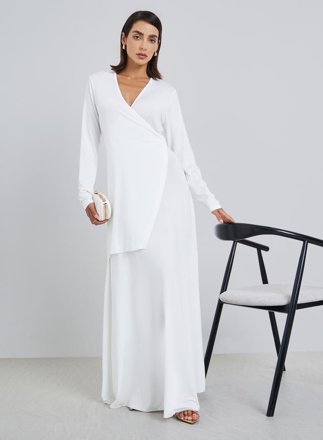 ستايلي فستان طويل بحافة واسعة وأكمام طويلة - Image 1